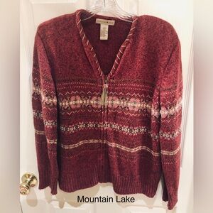 MOUNTAINS LAKE KNITTED ZIP FRONT VINTAGE CARDIGAN